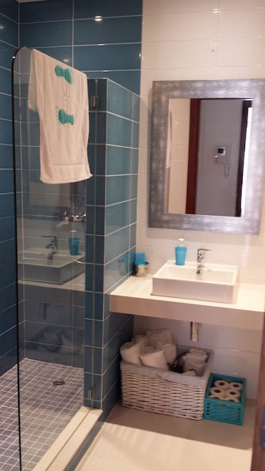 Cuarto de baño con amplia ducha