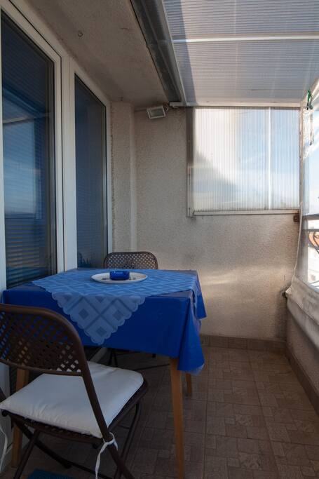 Outdoor balcony with a sea view