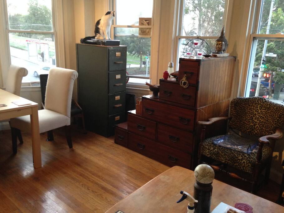 Front room with a bay window and a view