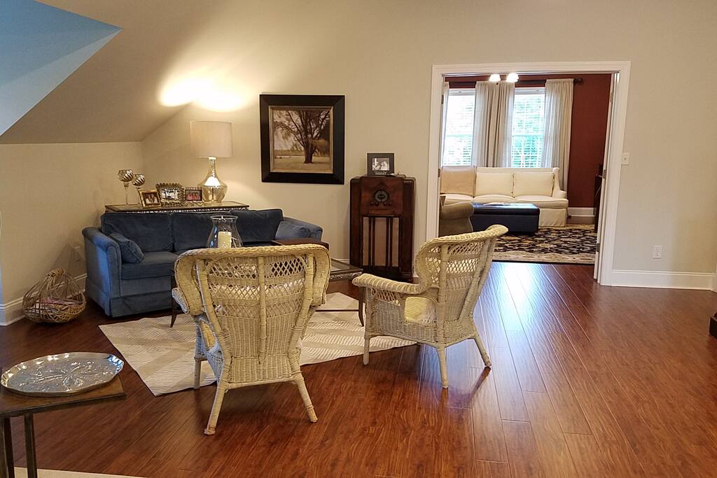 Queen size sofa bed. Entrance to bedroom on right.