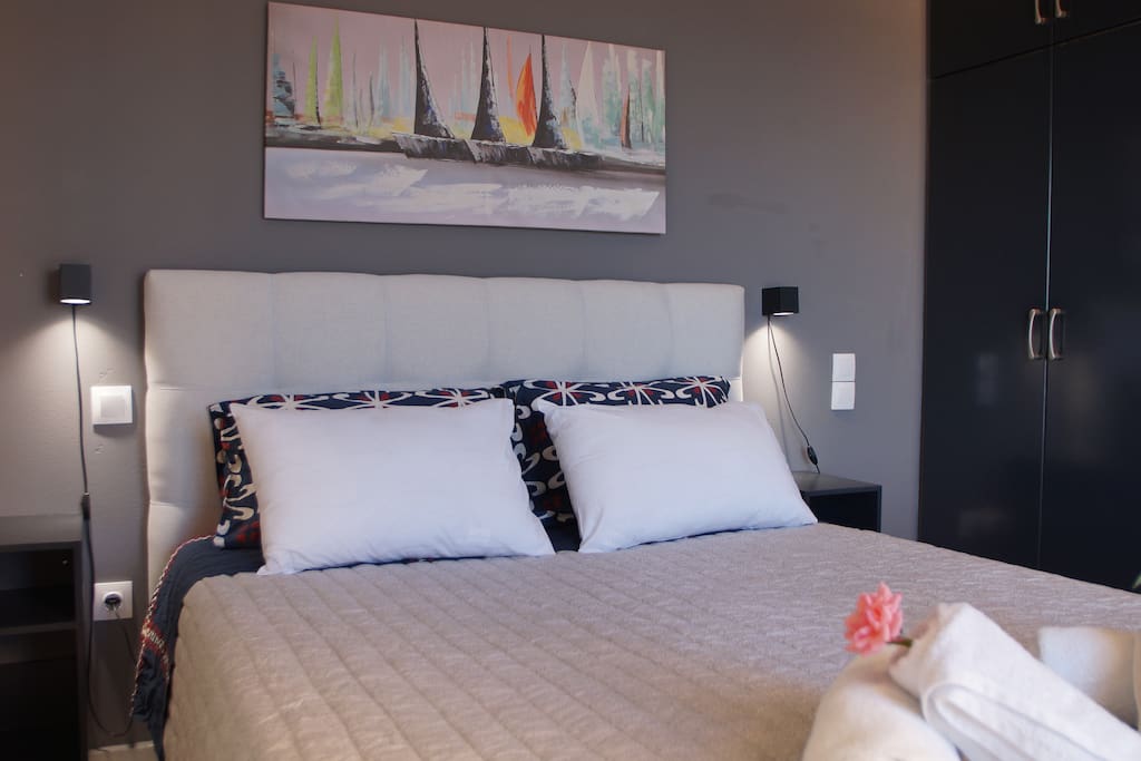 The bedroom. High quality double bed, orthopedic sleeping mattress.
