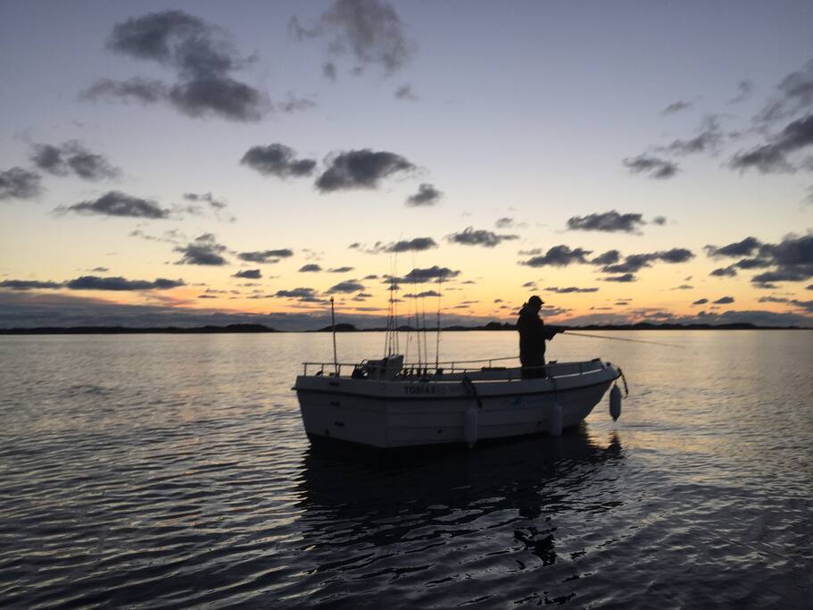 Stemningsfull kveld på fisketur - rett utenfor leiligheten