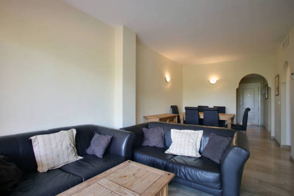 Lounge with separate dining area, TV and 2 single sofa beds