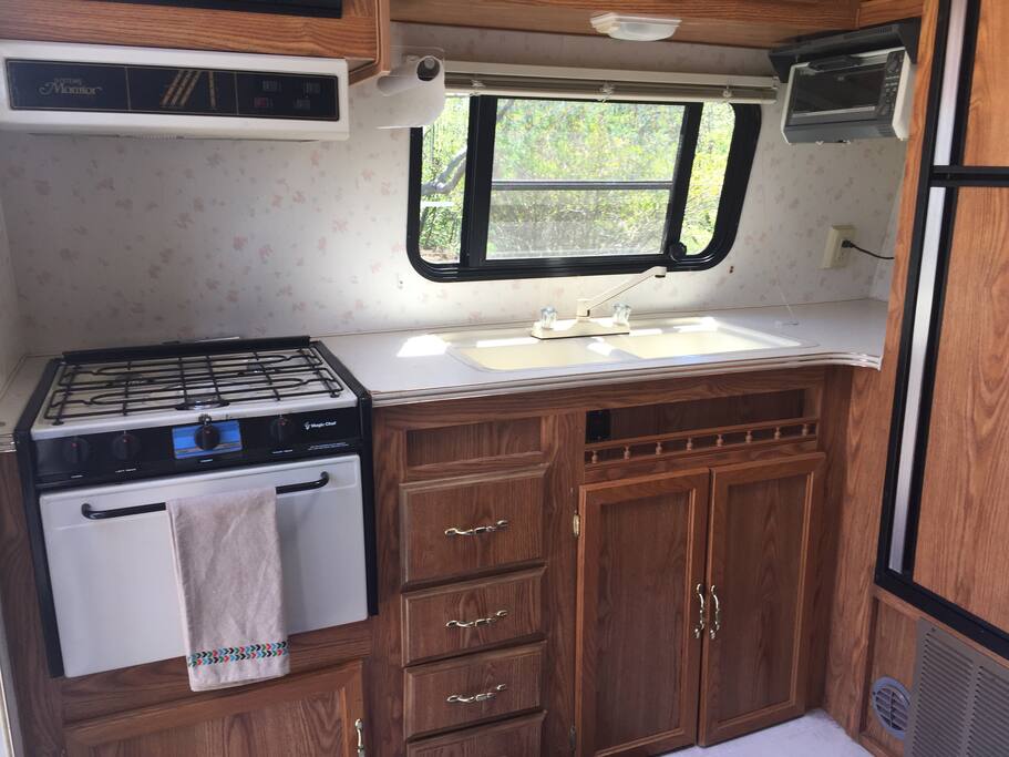 kitchen in the trailer