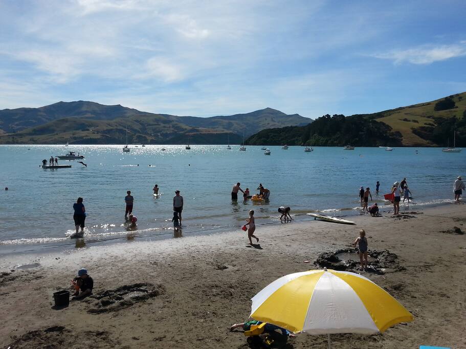 Nearby Akaroa main beach (about 5 minute walk).
