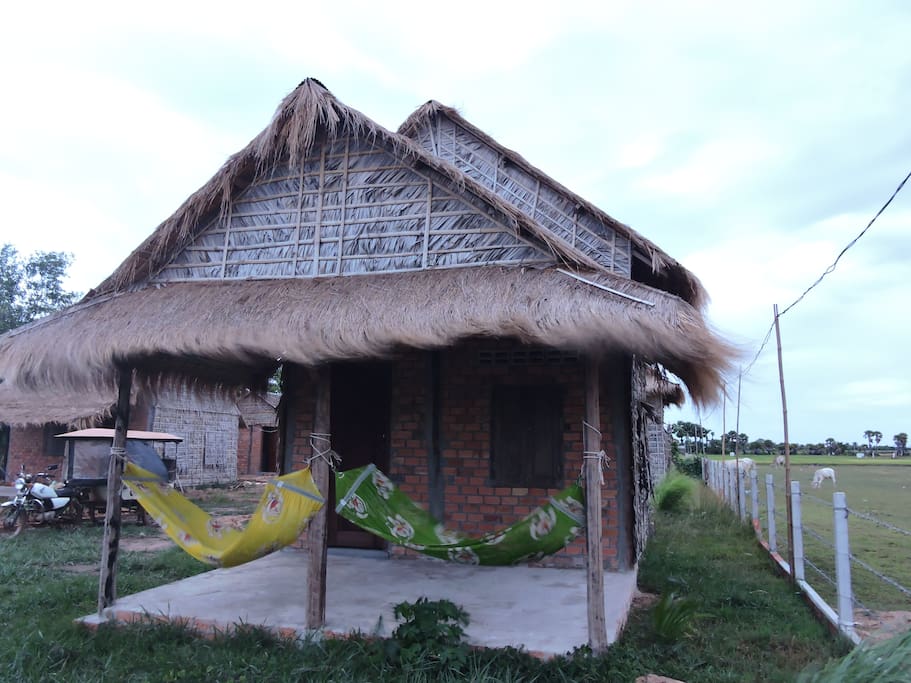 Private large bamboo bungalow with terrace.