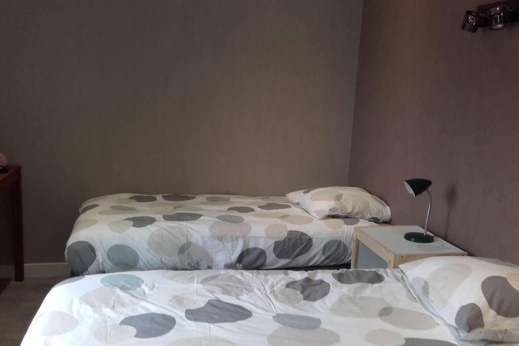la chambre au rez de chaussée,2 lits de 90 x 190,vue sur jardin