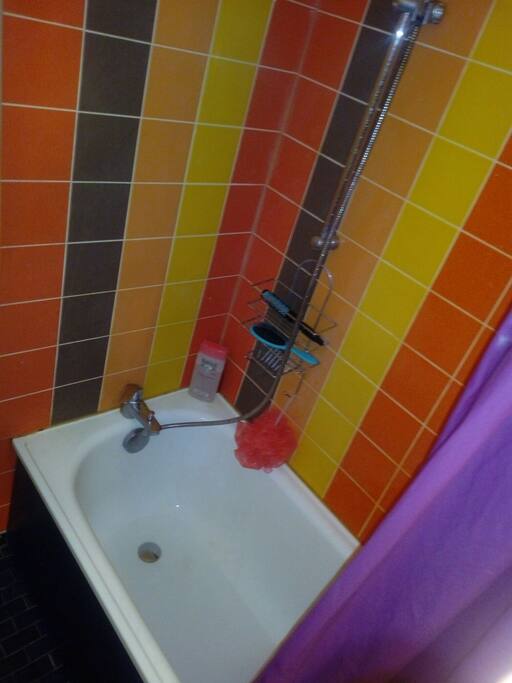 grande salle de bains avec baignoire