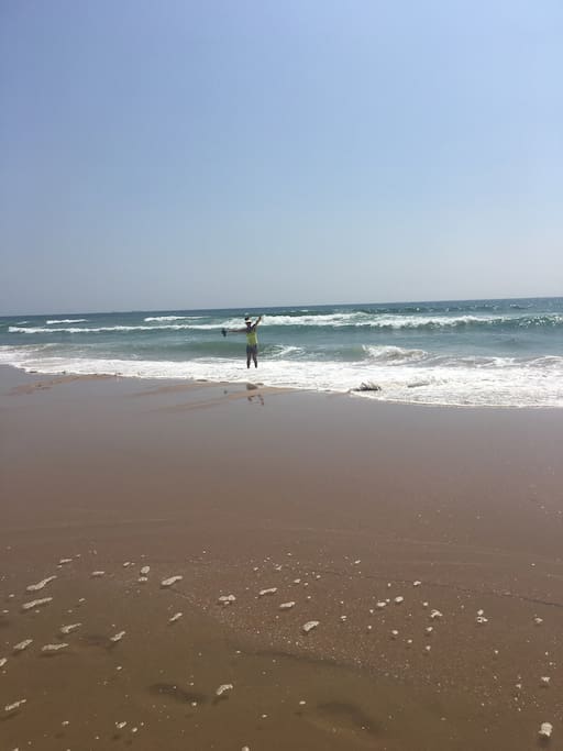 The beach is about a km away from the house.