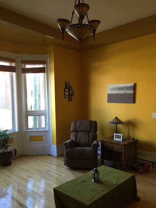 Living room with VERY high ceilings. No need to crouch in this room, that's for sure!