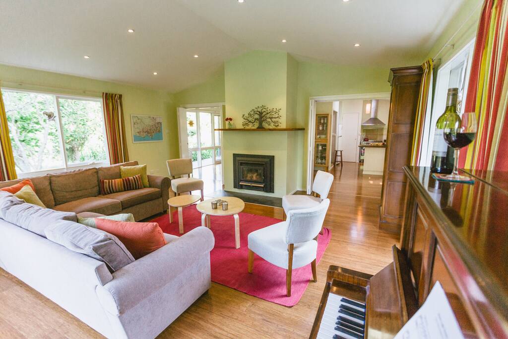 Comfortable lounge with wood fire heating
