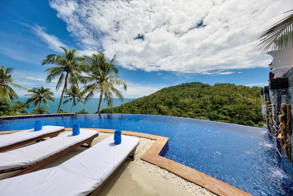 communal swimming pool with stunning sea view