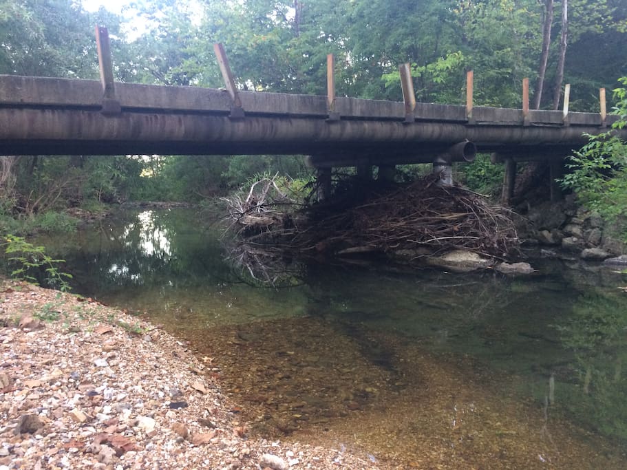 Across the bridge on to the property