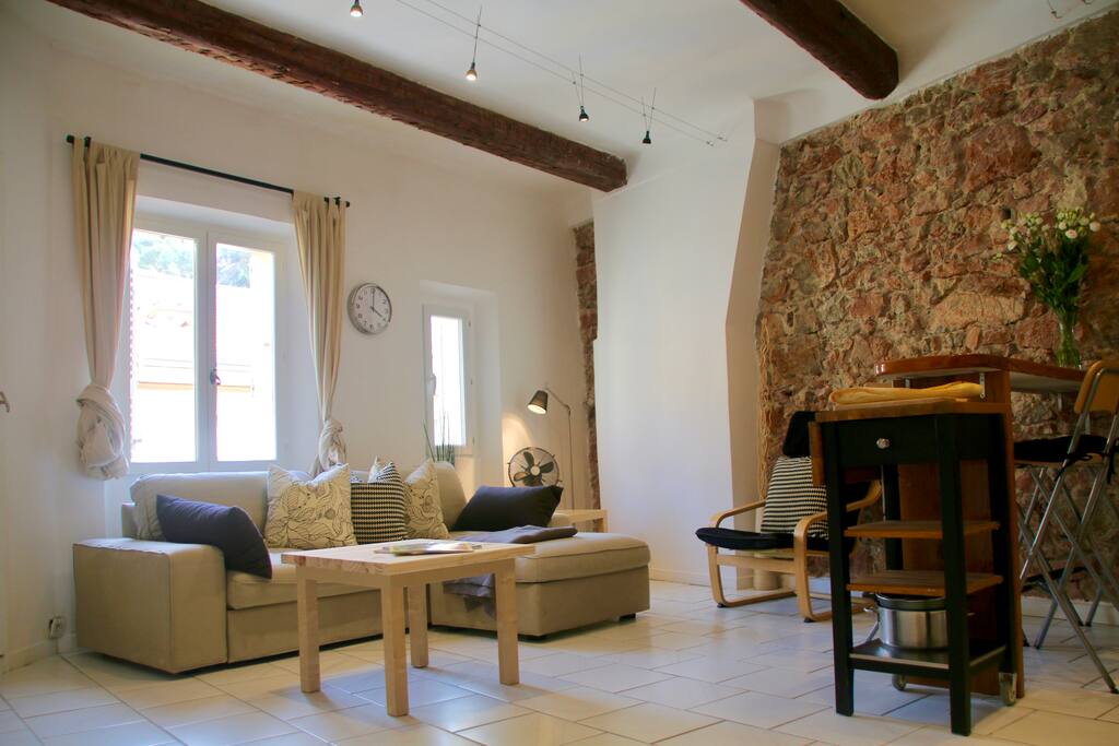 Spacious main living area with fitted kitchen, all mod cons. Sofa bed pulls out to make a double bed