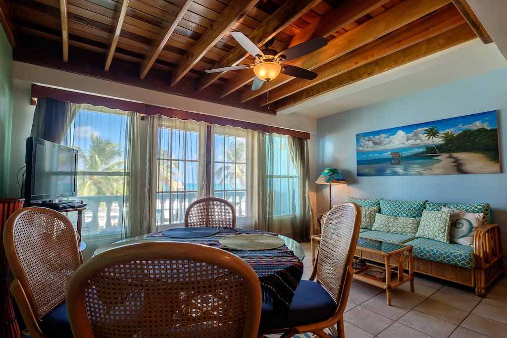 Looking out to balcony and beyond from dining area