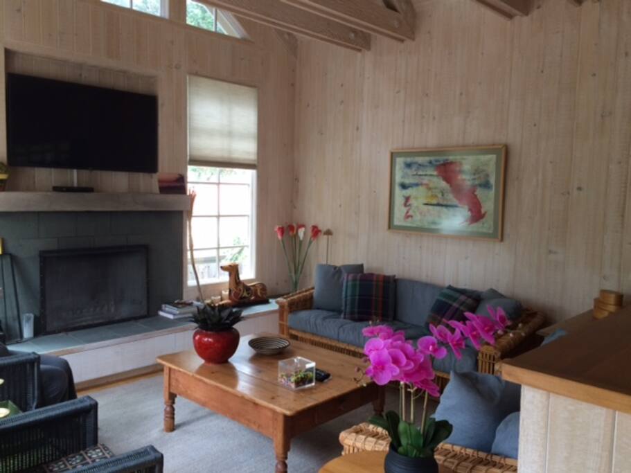 Family room with TV and fireplace