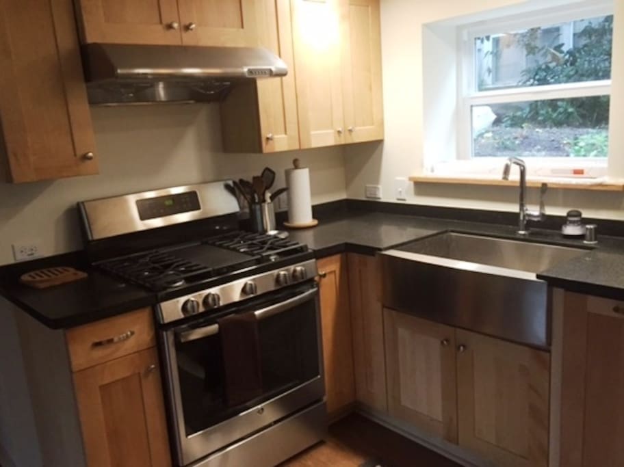 Modern kitchen with gas range.
