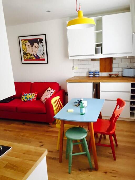 View of main living space, with the sofabed.