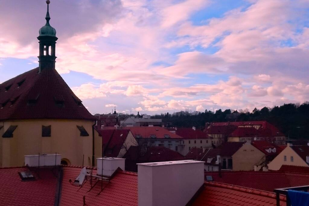 View of Haštal Church and Letná park.