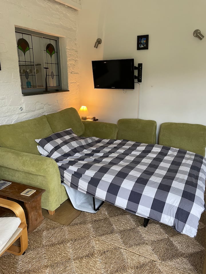 Sofa bed in extension.