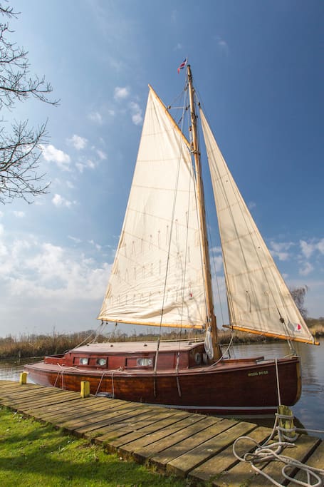 One of our 3 people boats called a Wood Rose with sails up
