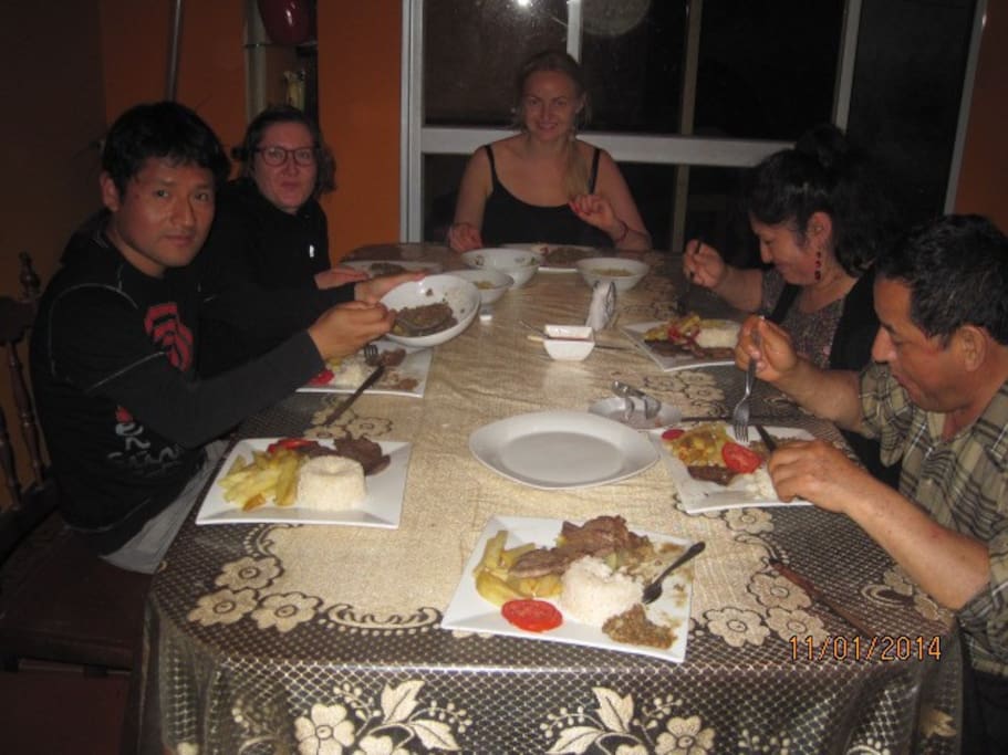 Having dinner with my family and 2 Lithuanian guests :) Me, on the left.