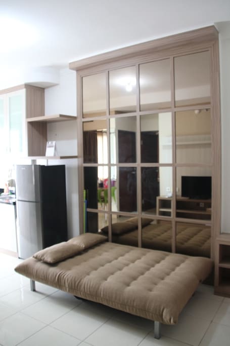 sofa bed, can fit in 1 person for extra person