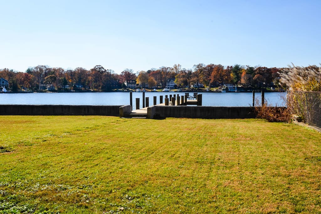 Waterfront lawn with dock