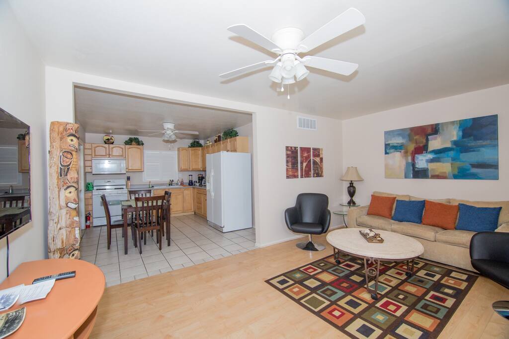 Living room and kitchen. Pull out Queen bed.