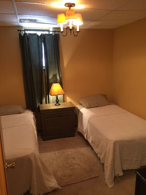These twin beds can easily be pushed together if that better meets your needs.