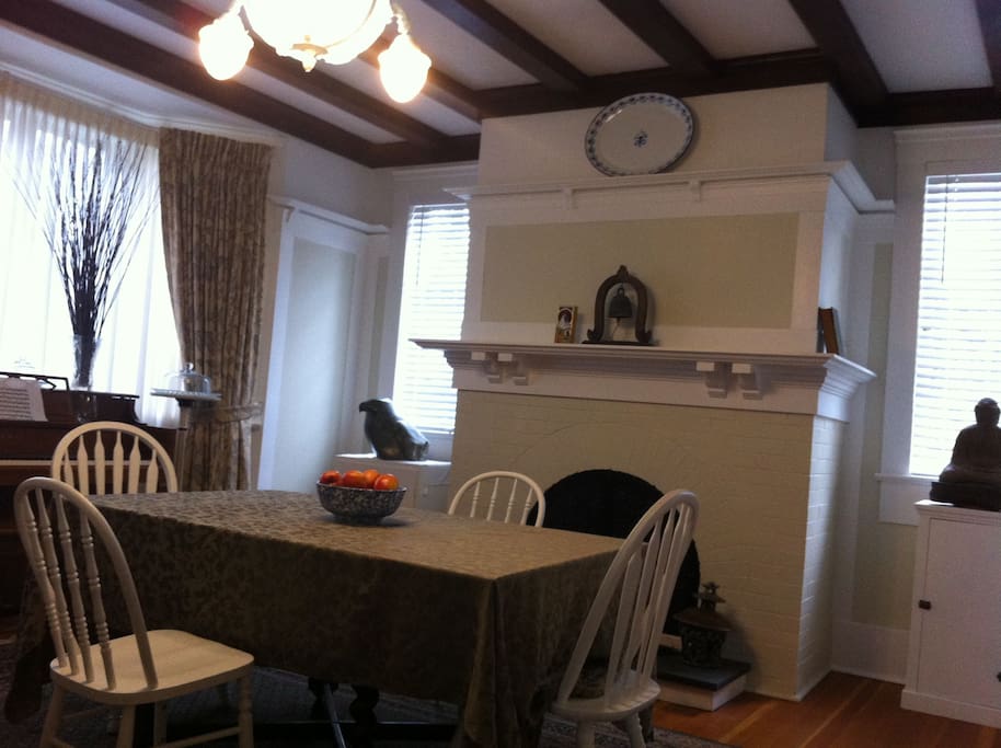 Dining room has fireplace
