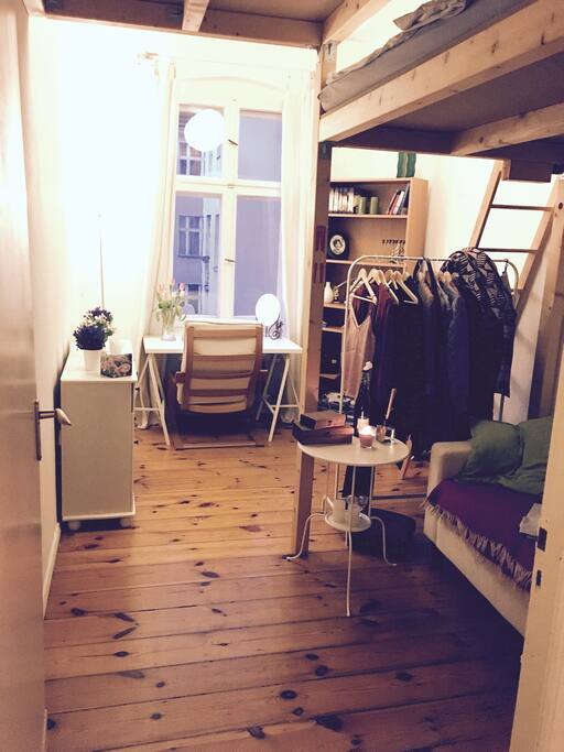 Here you can See your whole room with the bed on the right side (upstairs)