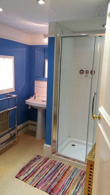 Shower room with large shower.