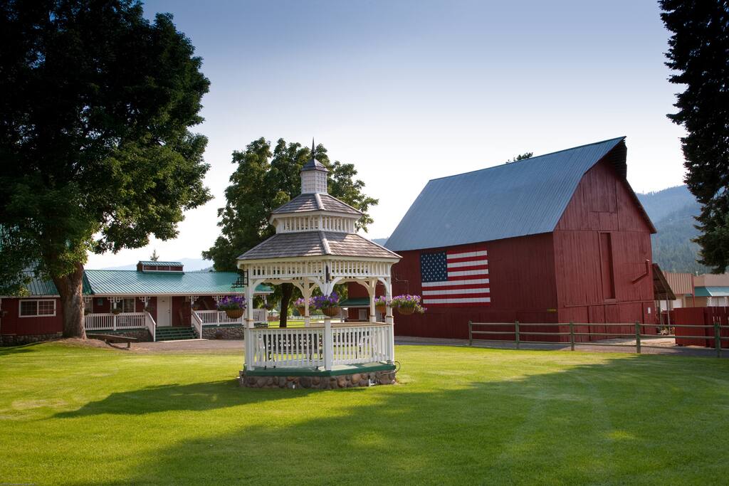 Gazebo, Barn and large lawn areas.