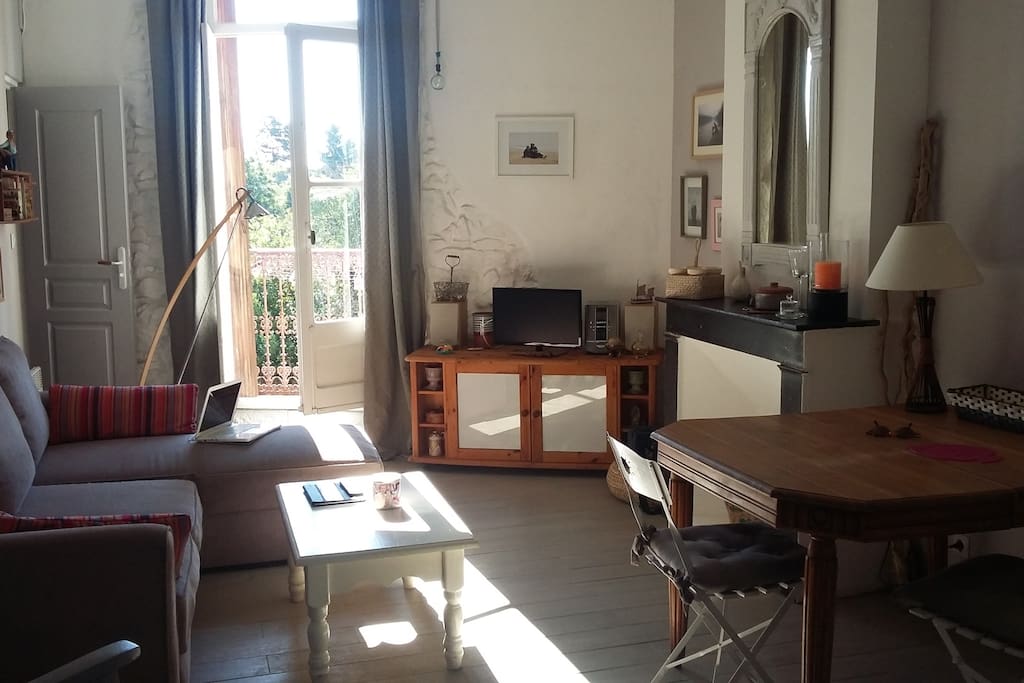 Grande pièce à vivre baignée de lumière, volume et espace. Pas de vis à vis.