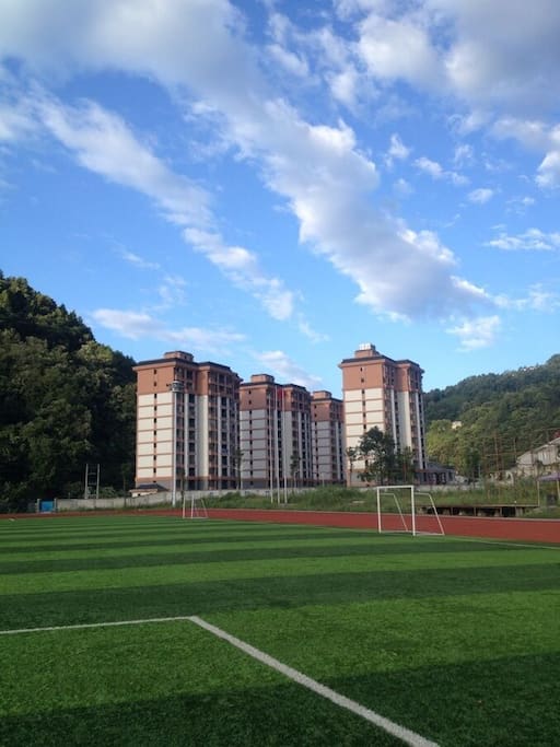 从操场上看小区左边这栋九楼