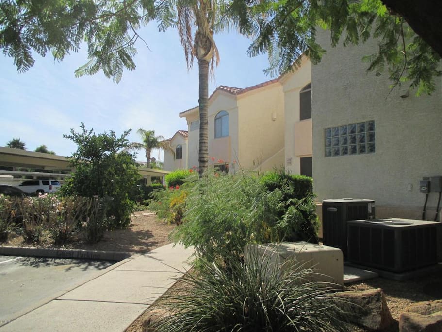 Quiet complex with heated pool and covered parking
