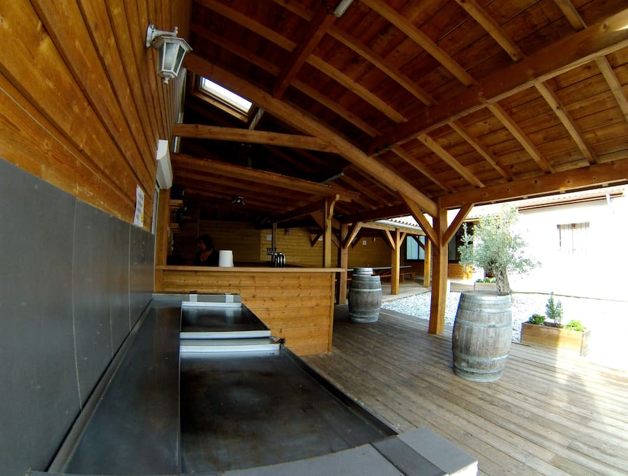La terrasse avec son bar et la plancha