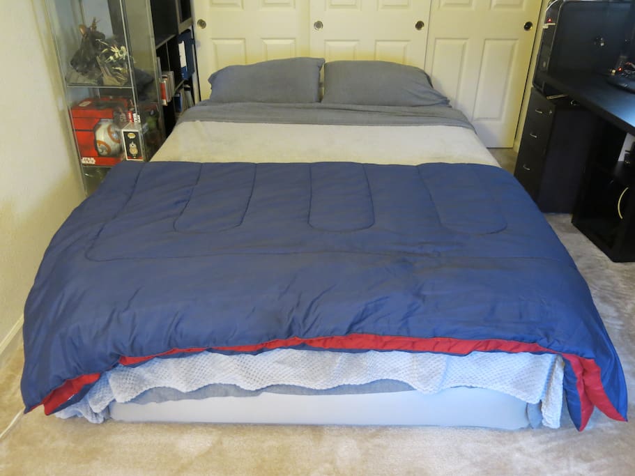 UPDATED: Queen-Sized airbed with head rest and memory foam mattress topper.