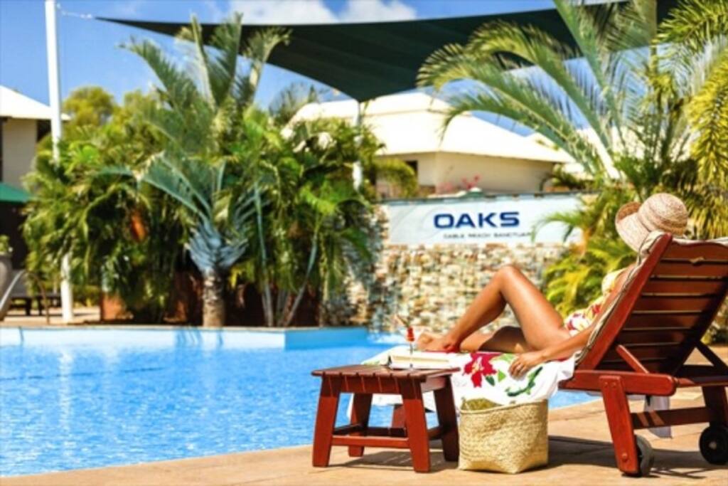 Relaxing by the pool