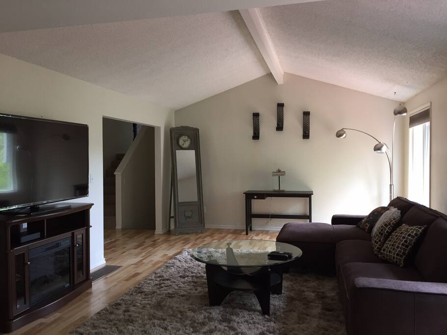 60" TV and Electric Fireplace at Living room