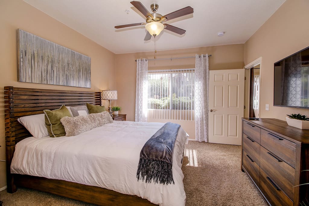 Relaxing Master Bedroom with King size bed, 50" 4K HDTV.