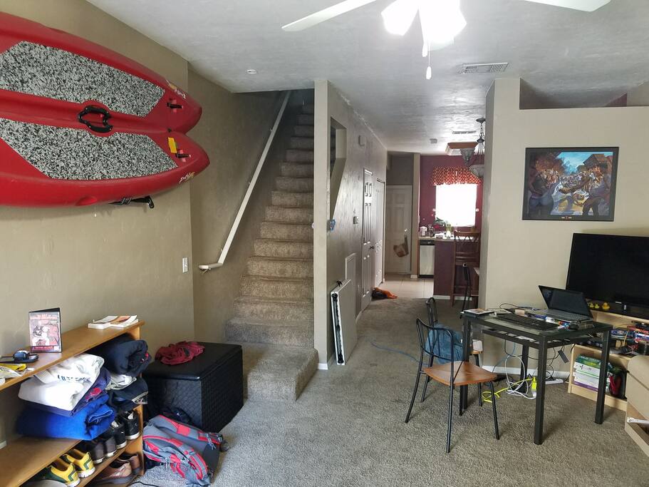 living area and stairs