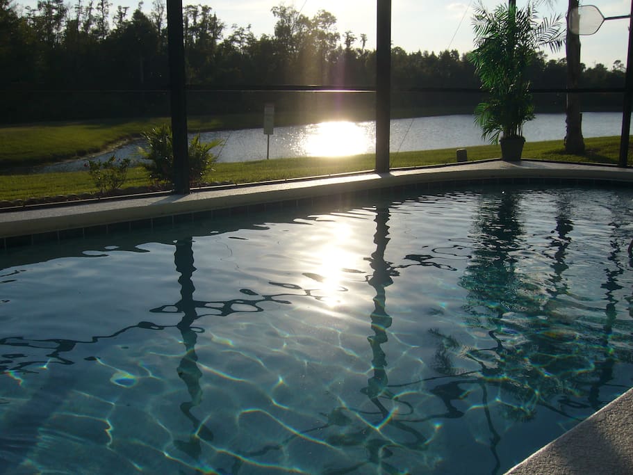 Pool view at sunset