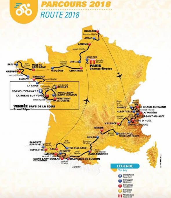 2018 Tour de France route, 4 stages in the Pyrenees near our home.