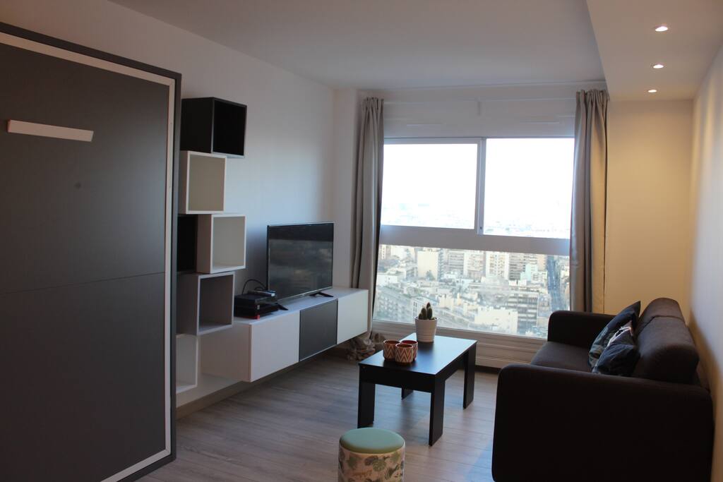 Living room in which4 people can comfortably sleep. It contains 2 double beds (with 10cm mattresses)