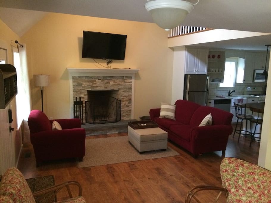 Wood fireplace in living room