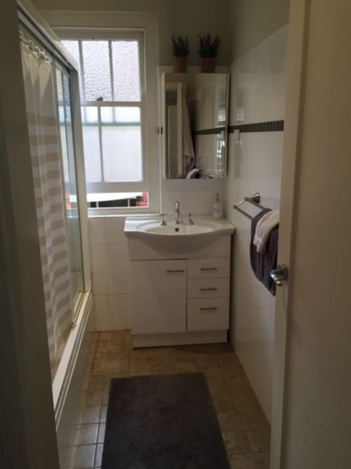 Large shower/bath combination if you want to just relax after a long day