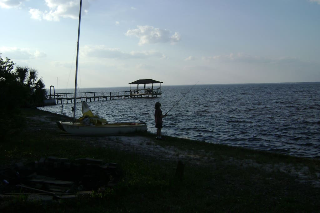 Fishing off the bank at Huck 'n Tom's