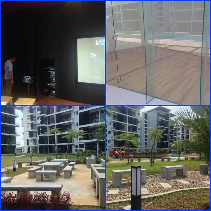 around the Club house : Squash, mini cinema, outdoor fire pitch.